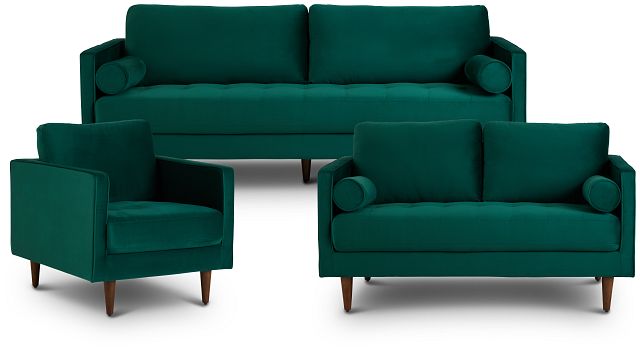 Luna Dark Green Velvet Living Room