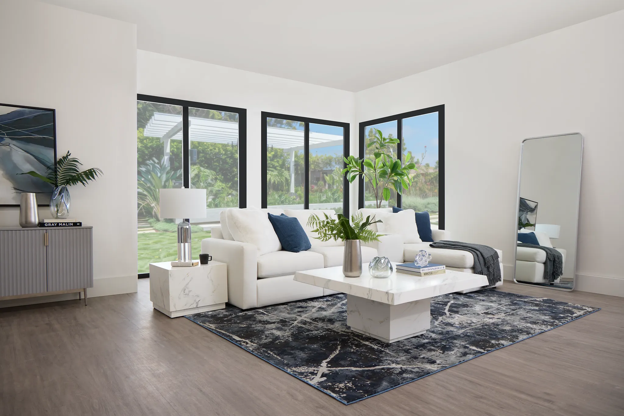Citymod White Fabric Small Right Chaise Sectional With Media Console