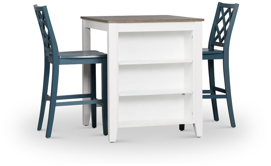 Edgartown Two-tone Storage High Table & 2 Navy Wood Barstools