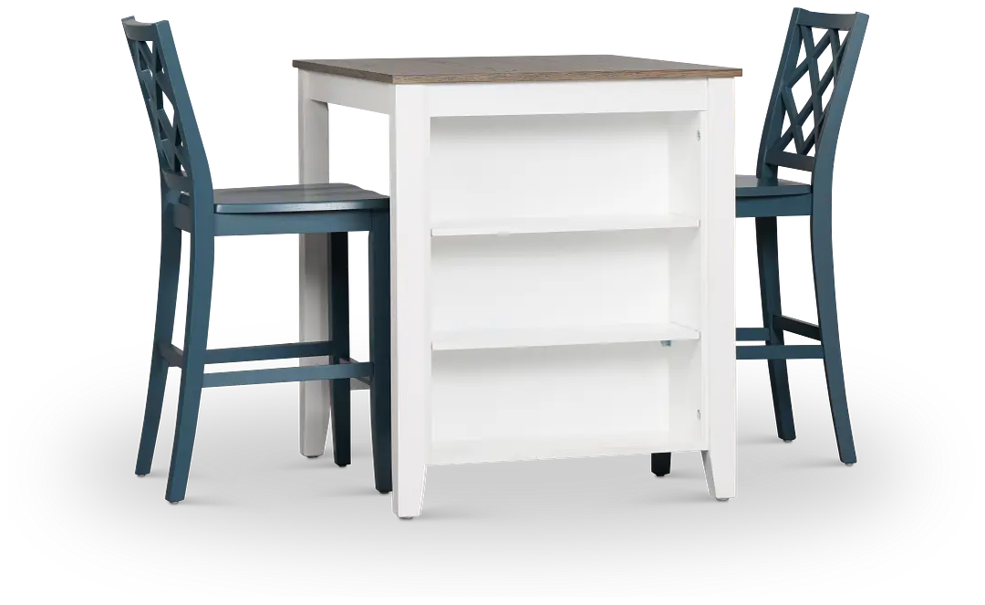 Edgartown Two-tone Storage High Table & 2 Navy Wood Barstools Edgartown Two-tone Storage High Table & 2 Navy Wood Barstools