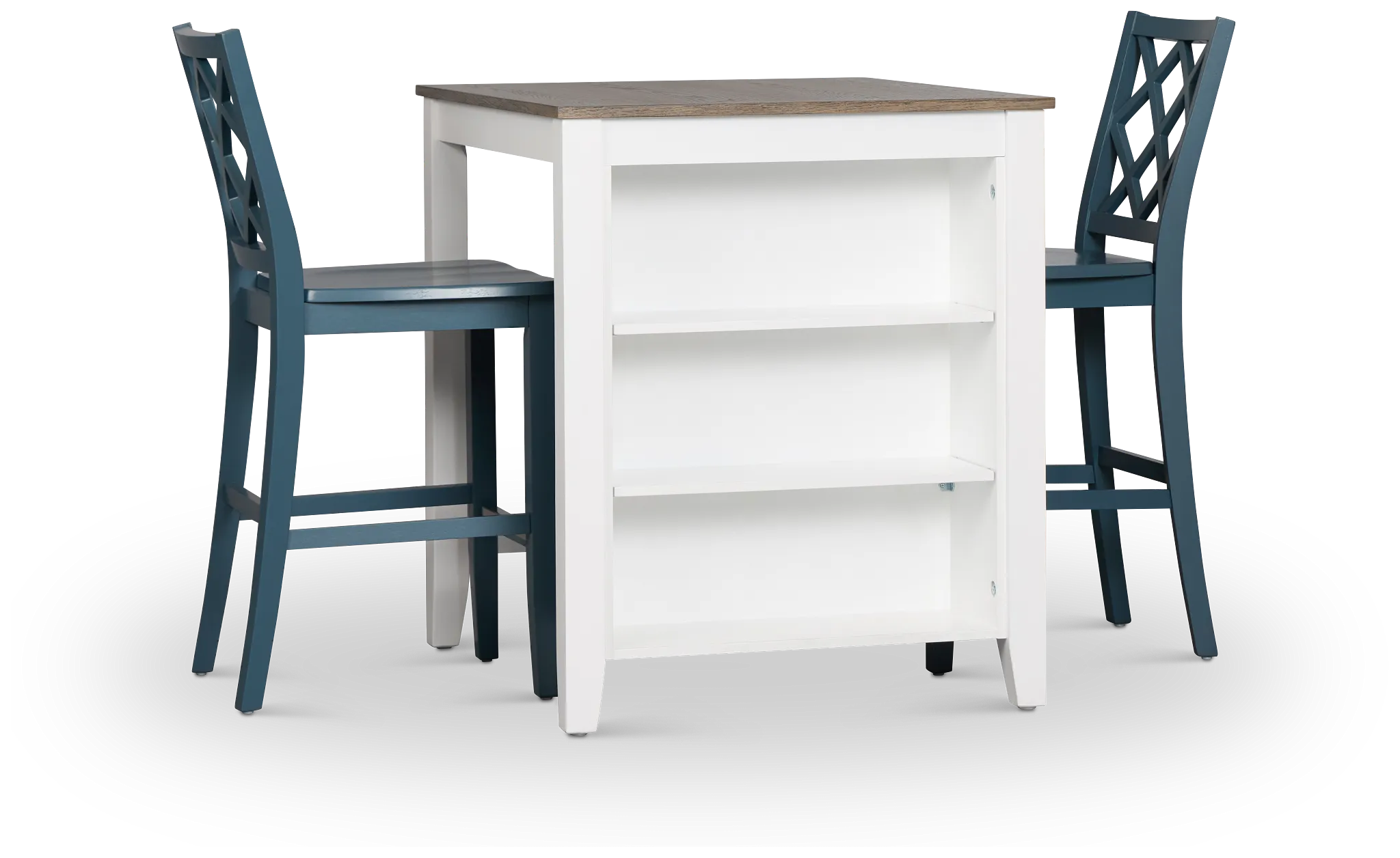 Edgartown Two-tone Storage High Table & 2 Navy Wood Barstools