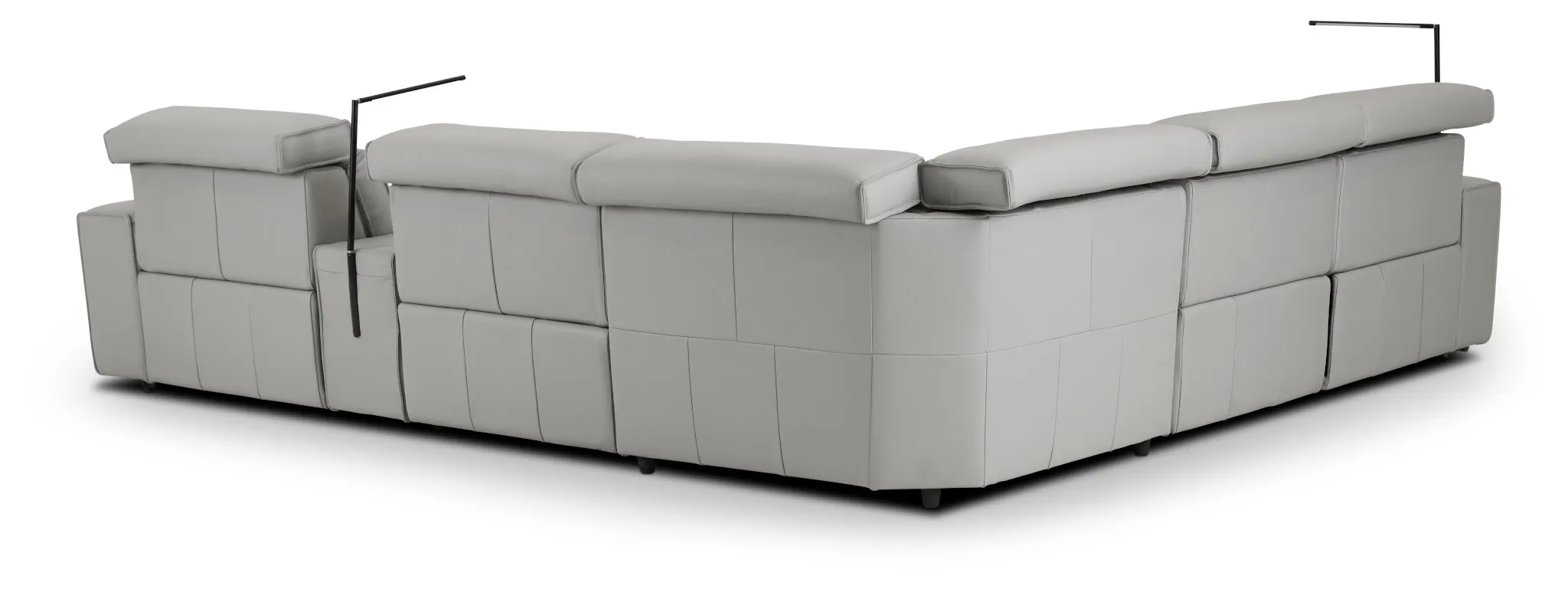 Carmelo Gray Leather Medium Dual Power Sectional W/left Table & Light