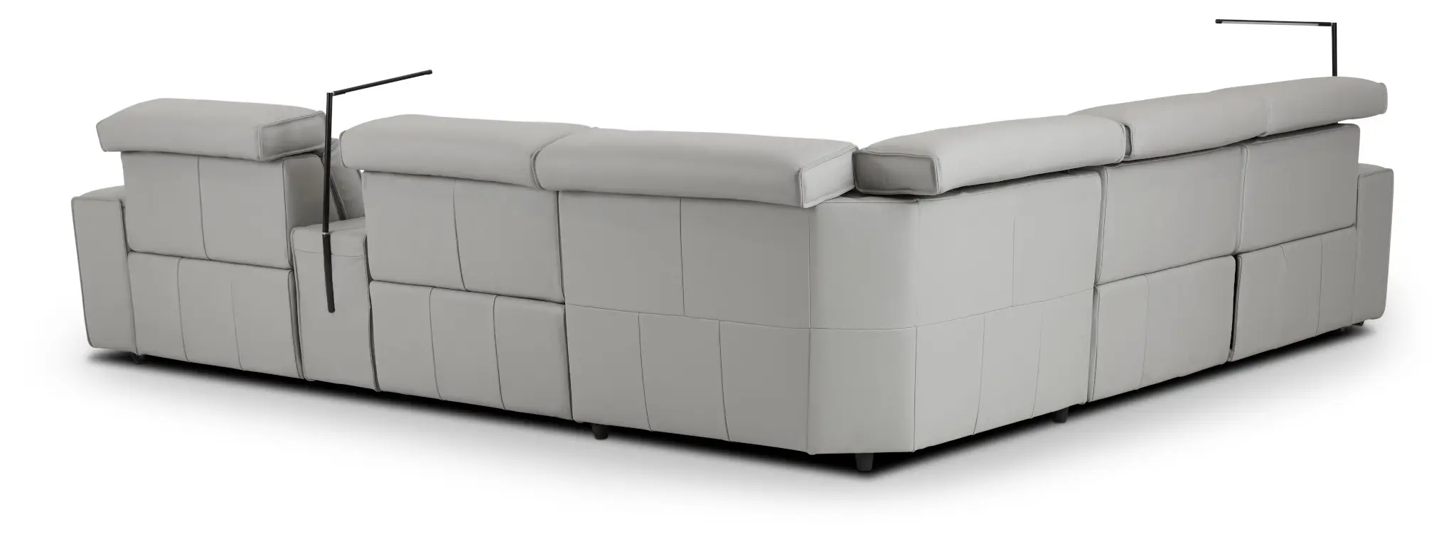 Carmelo Gray Leather Medium Dual Power Sectional W/left Table & Light Carmelo Gray Leather Medium Dual Power Sectional W/left Table & Light