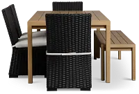 Montecito Mid Tone Table, 4 Chairs & Bench With Light Beige Cushions