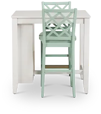 Edgartown White Storage High Table & 2 Light Blue Wood Barstools