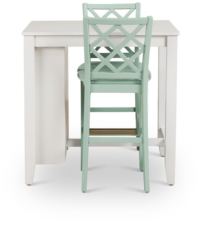 Edgartown White Storage High Table & 2 Light Blue Wood Barstools