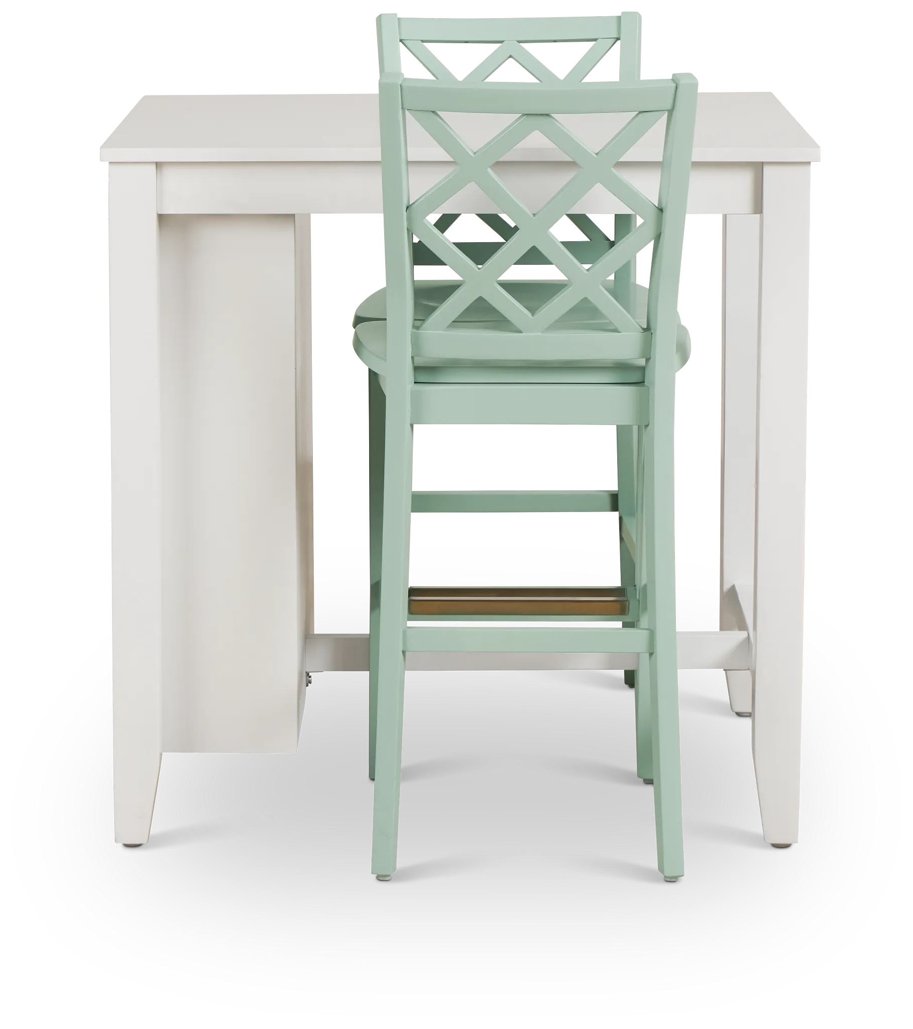 Edgartown White Storage High Table & 2 Light Blue Wood Barstools