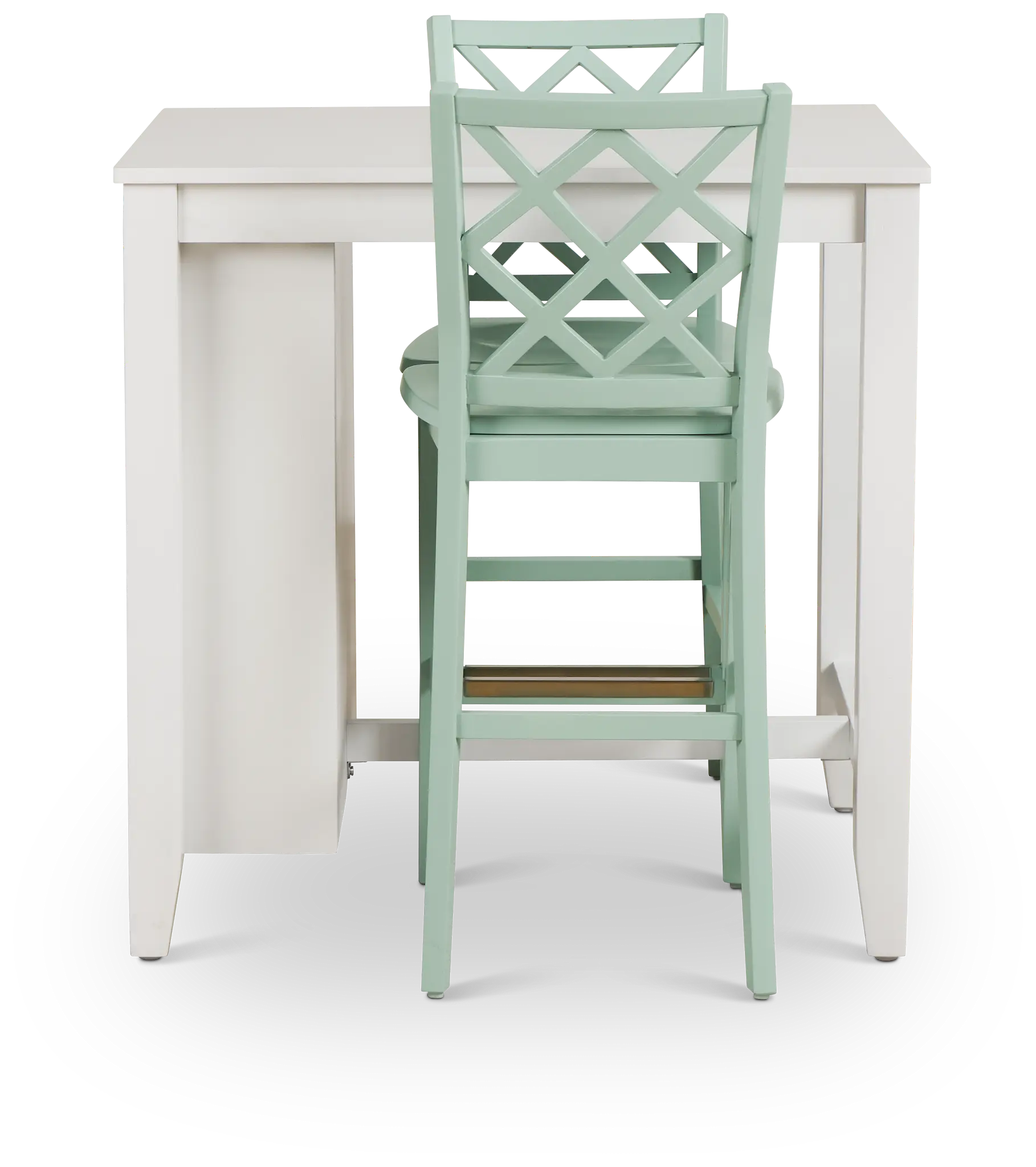 Edgartown White Storage High Table & 2 Light Blue Wood Barstools Edgartown White Storage High Table & 2 Light Blue Wood Barstools