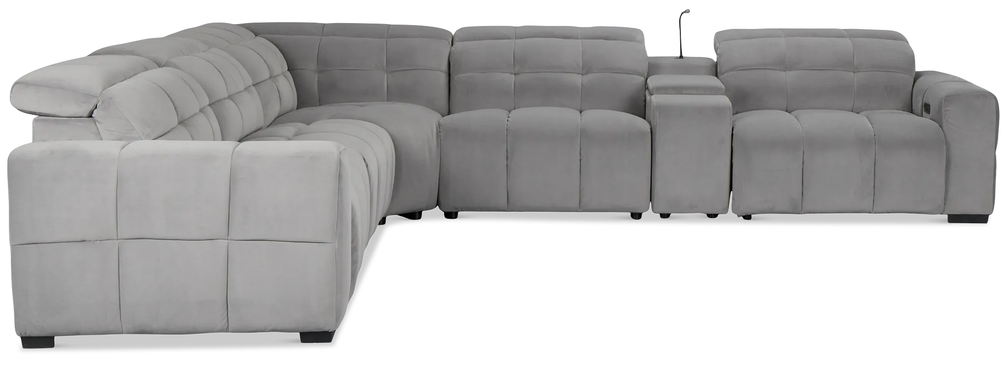 Gemma Light Gray Velvet Medium Triple Power Right Chaise Sectional