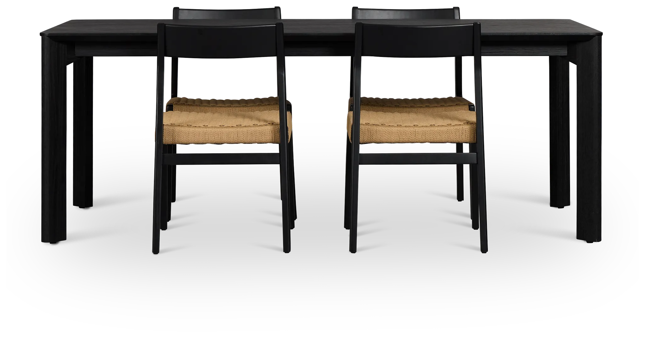 Santorini Black Rect Table & 4 Woven Chairs