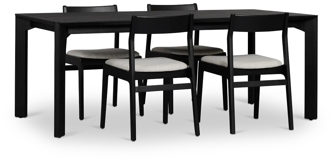 Santorini Black Rect Table & 4 Upholstered Chairs