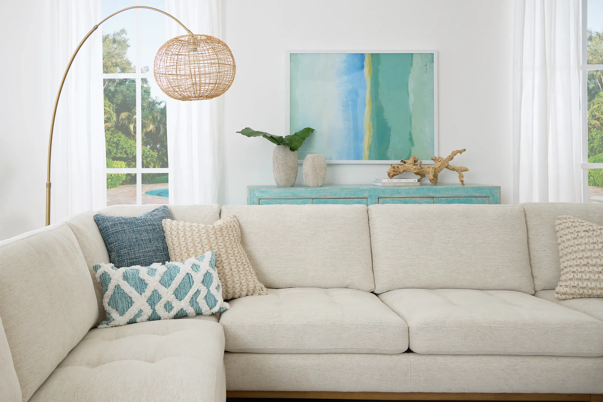 Maisie Light Beige Fabric Medium Right Chaise Sectional