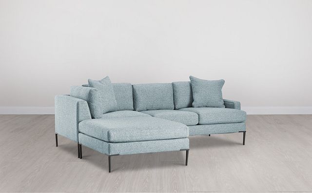 Morgan Teal Fabric Small Left Bumper Sectional W/ Metal Legs