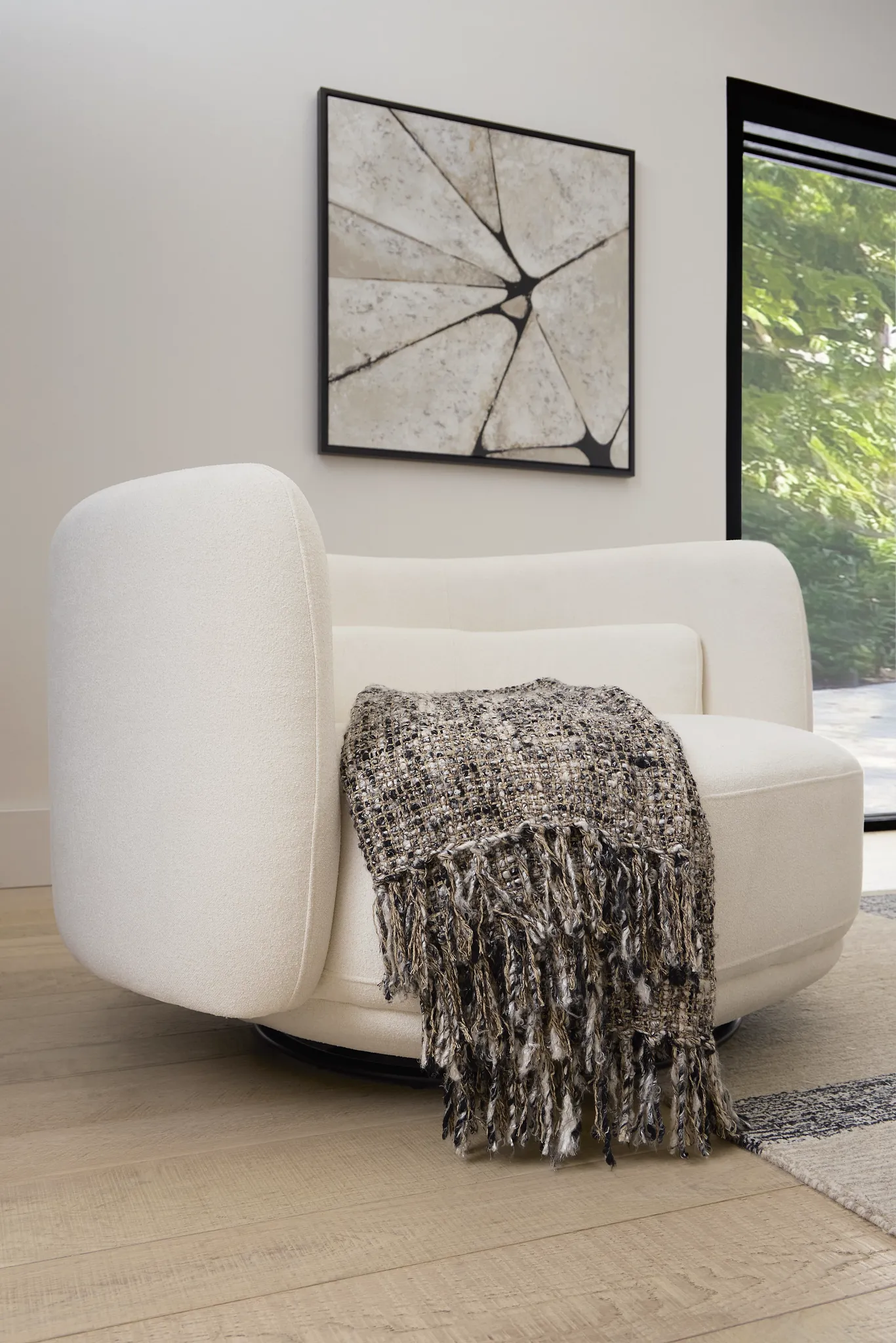 Presley White Fabric Swivel Chair
