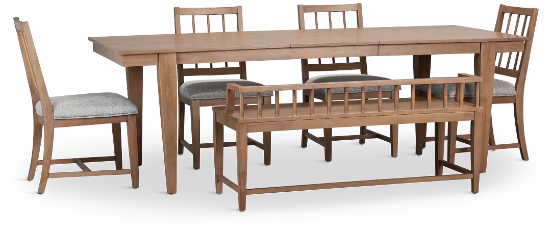 Provo Mid Tone Rect Table, 4 Gray Chairs & Bench Provo Mid Tone Rect Table, 4 Gray Chairs & Bench