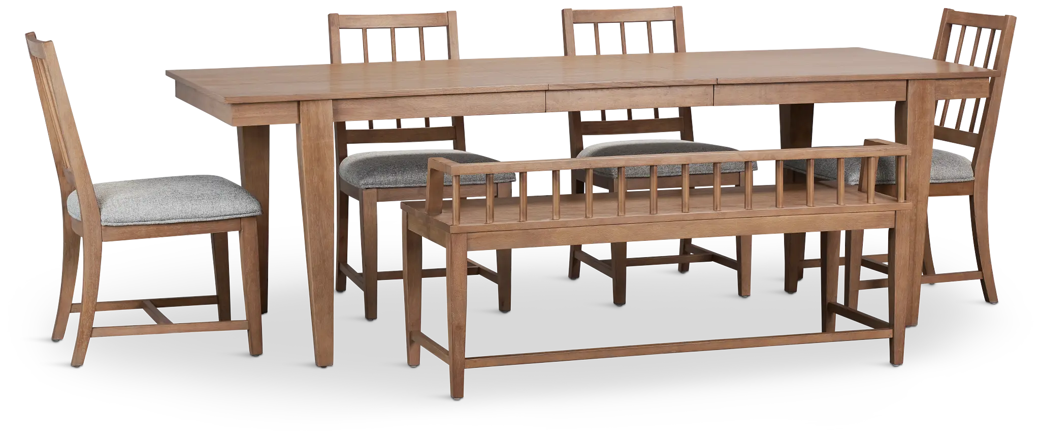 Provo Mid Tone Rect Table, 4 Gray Chairs & Bench Provo Mid Tone Rect Table, 4 Gray Chairs & Bench