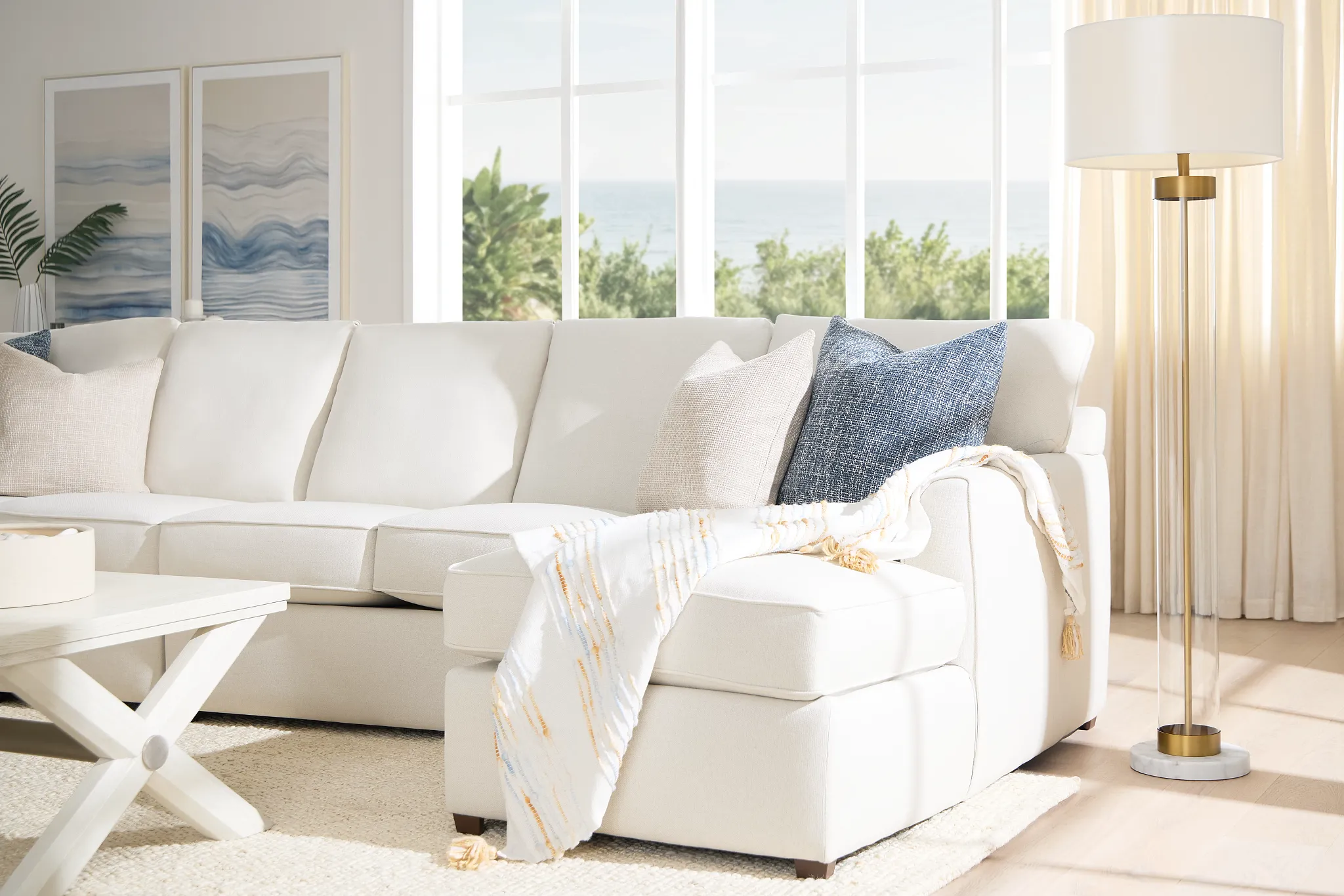 Tate Light Beige Fabric Medium Right Chaise Sectional