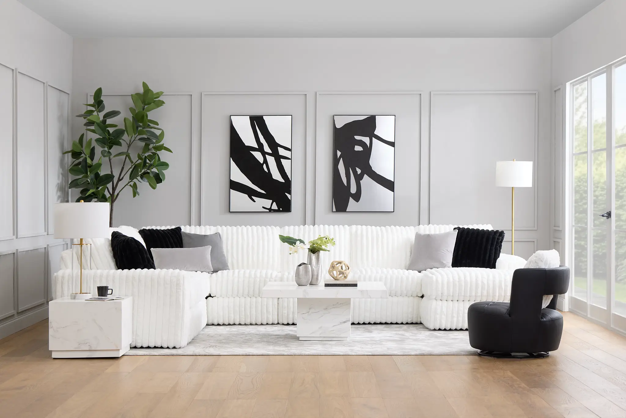 Teddy White Fabric Large Right Chaise Sectional Teddy White Fabric Large Right Chaise Sectional