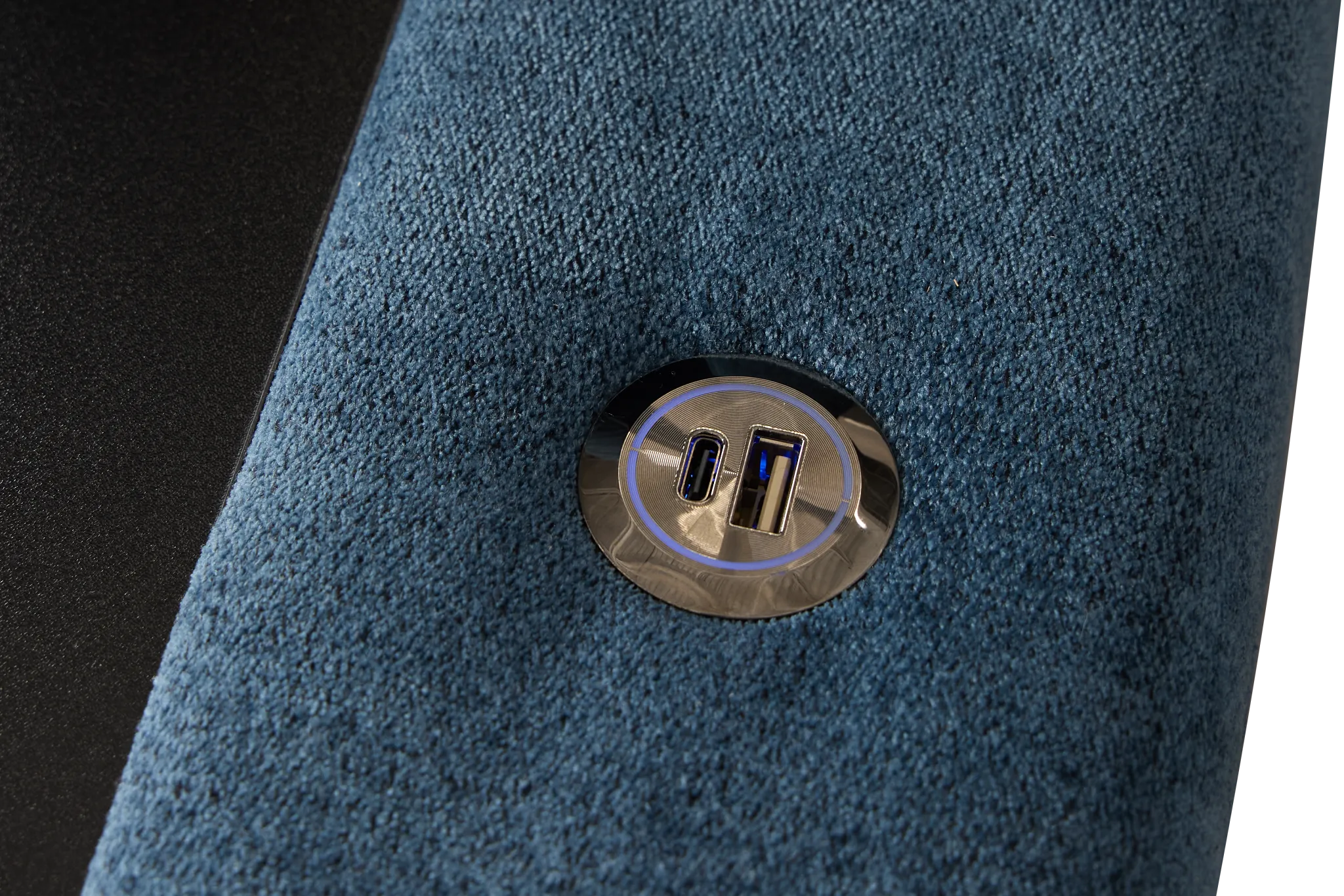 Addie Blue Fabric Medium Right Chaise Sleeper Sectional With Console