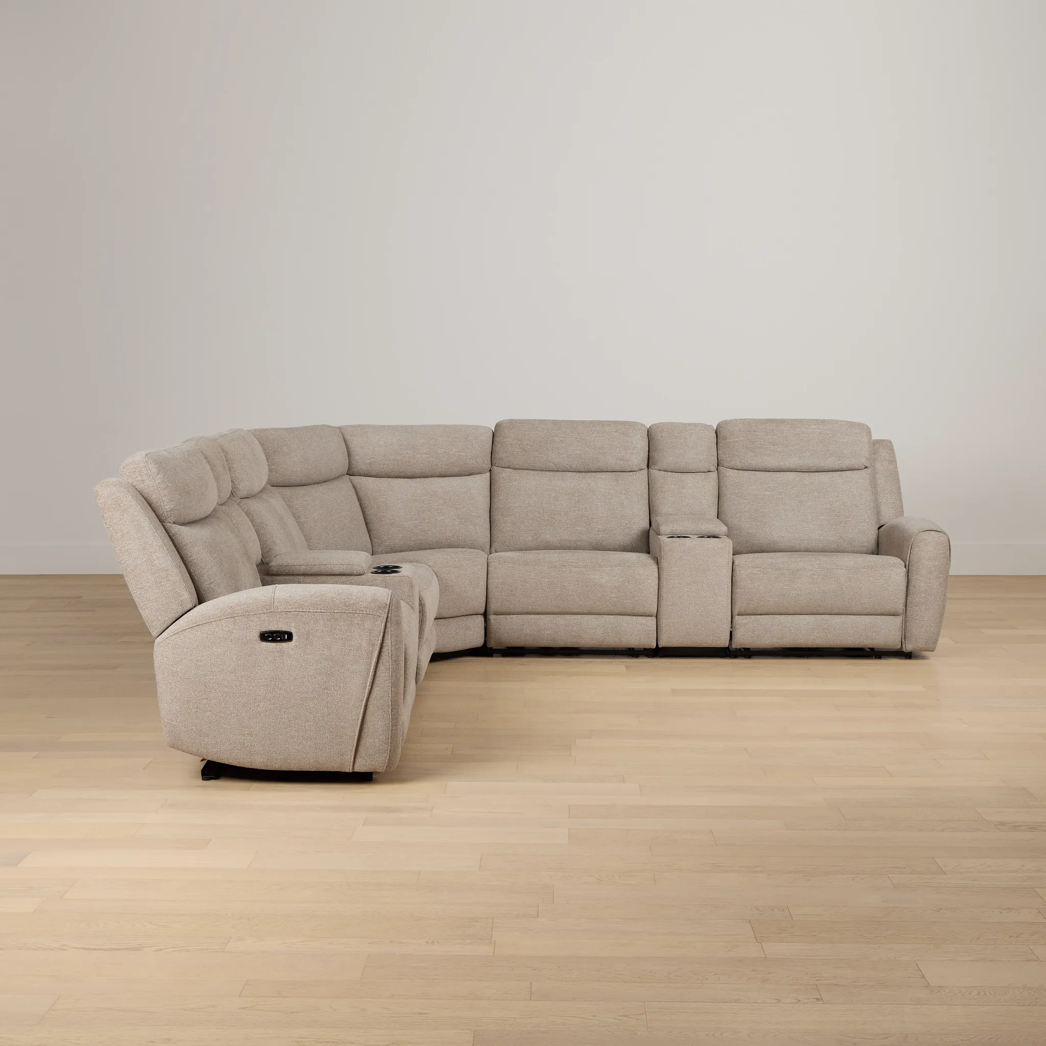 Walker Beige Fabric Large Triple Power Reclining Two-arm Sectional