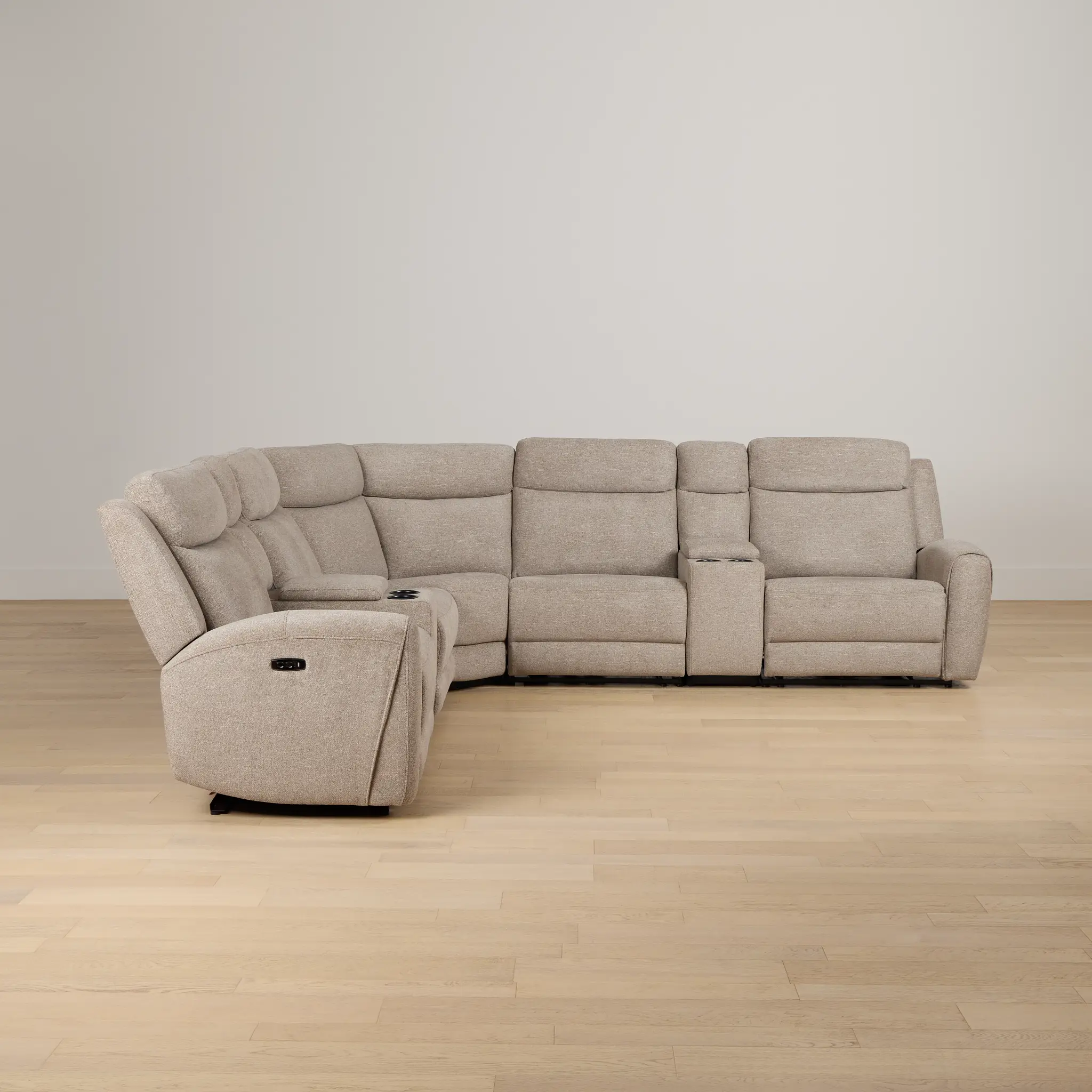 Walker Beige Fabric Large Triple Power Reclining Two-arm Sectional Walker Beige Fabric Large Triple Power Reclining Two-arm Sectional