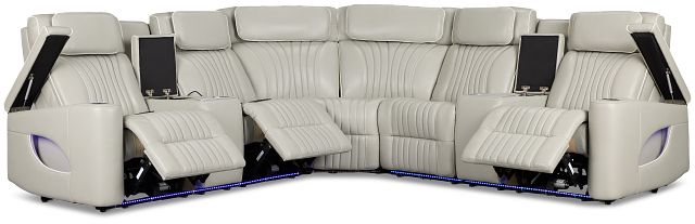 Nova Light Gray Lthr/vinyl Medium 2-arm Triple Power Massage Sectional