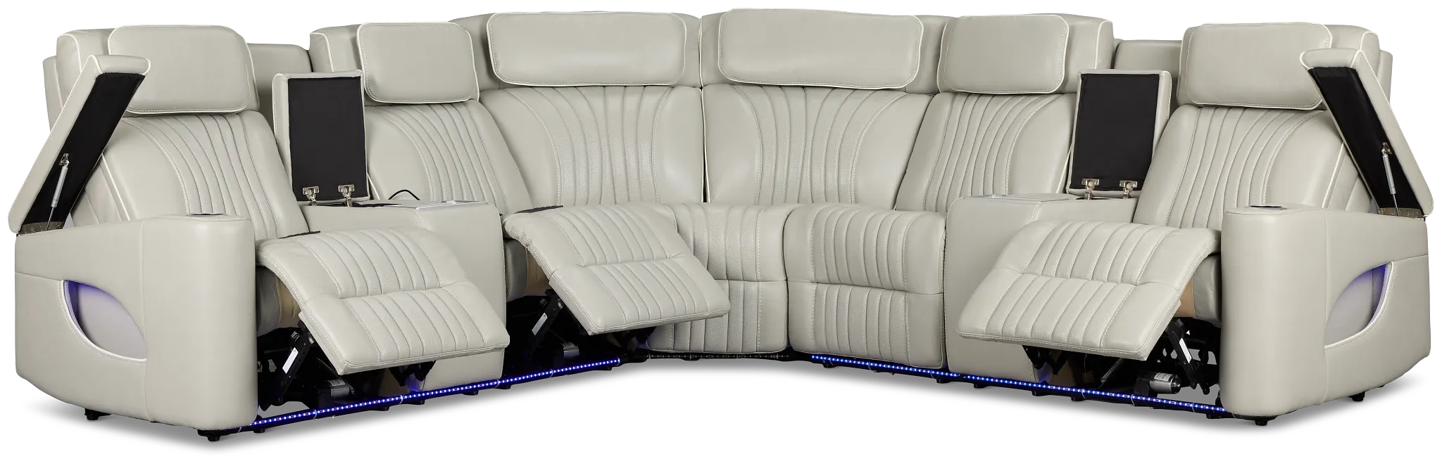 Nova Light Gray Lthr/vinyl Medium 2-arm Triple Power Massage Sectional