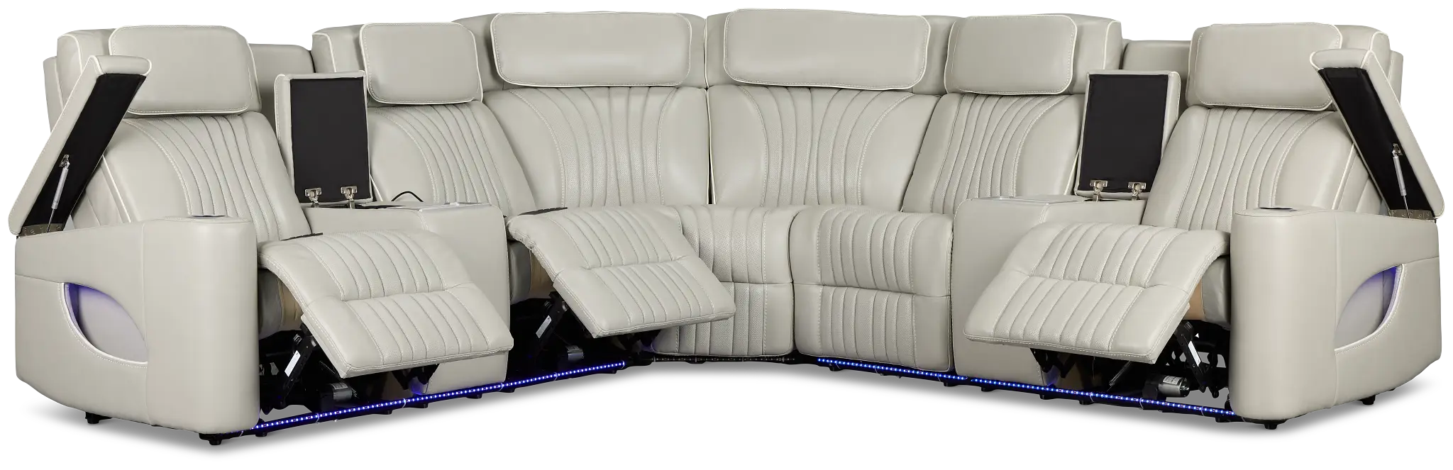 Nova Light Gray Lthr/vinyl Medium 2-arm Triple Power Massage Sectional Nova Light Gray Lthr/vinyl Medium 2-arm Triple Power Massage Sectional