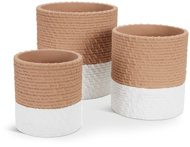 Amos Beige Set Of 3 Planter