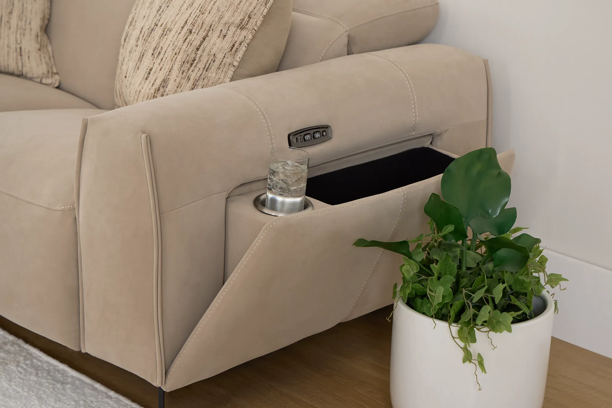 Reyna Beige Micro Power Reclining Sofa
