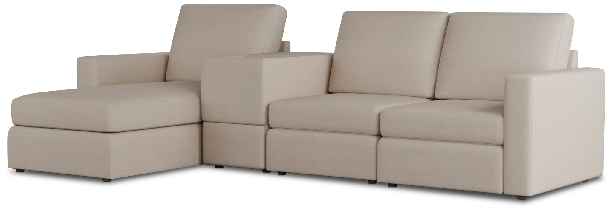 Citymod Beige Fabric Small Left Chaise Sectional With Storage Console Citymod Beige Fabric Small Left Chaise Sectional With Storage Console