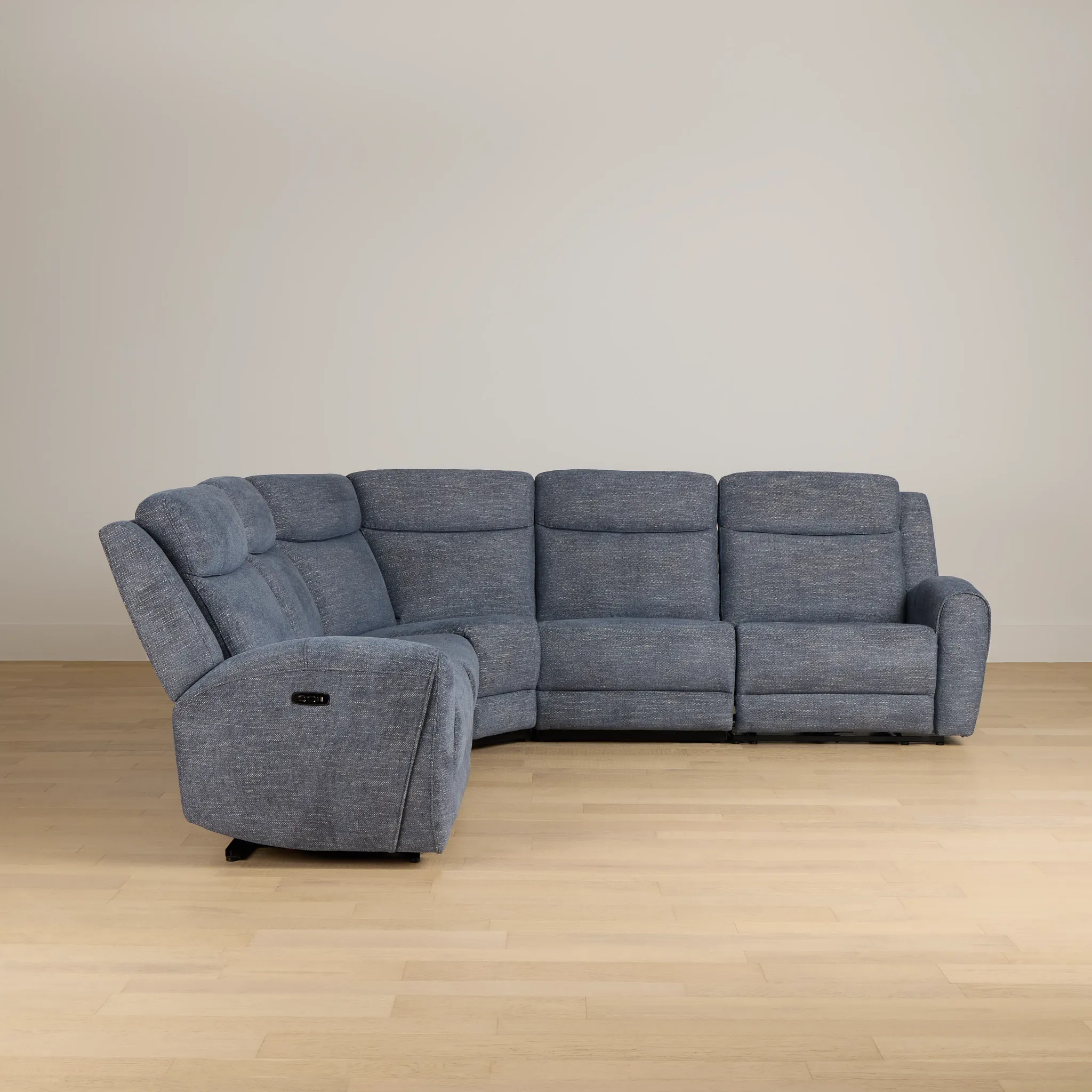 Walker Blue Fabric Small Two-arm Power Reclining Sectional