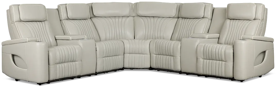 Nova Light Gray Lthr/vinyl Medium 2-arm Triple Power Massage Sectional