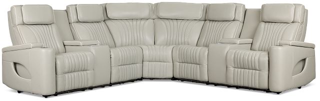 Nova Light Gray Lthr/vinyl Medium 2-arm Triple Power Massage Sectional