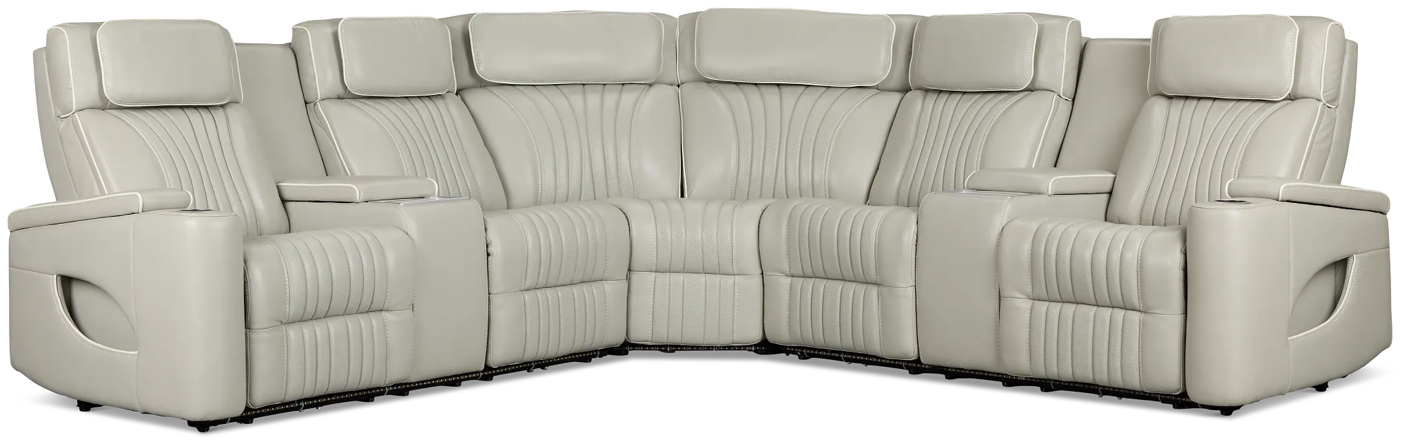 Nova Light Gray Lthr/vinyl Medium 2-arm Triple Power Massage Sectional