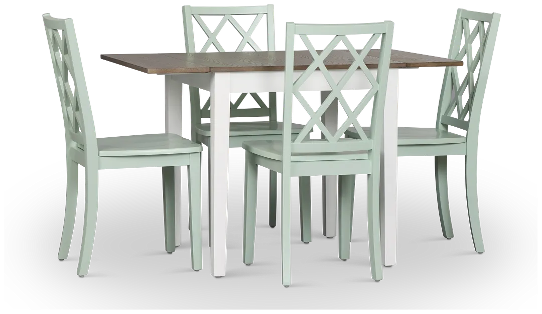 Edgartown Two-tone Rect Table & 4 Light Blue Wood Chairs