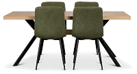 Lynden Light Tone Rect Table & 4 Green Upholstered Side Chairs