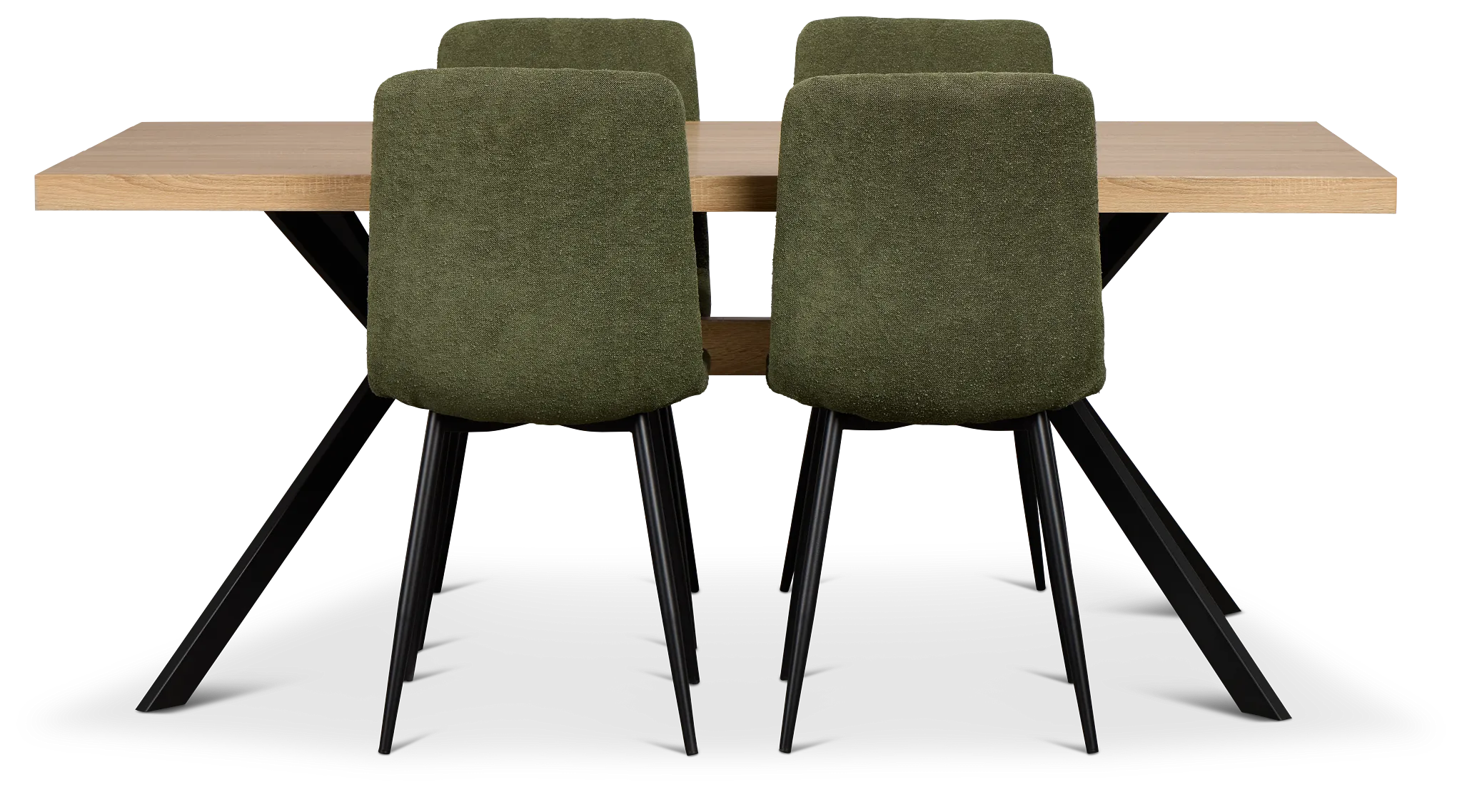 Lynden Light Tone Rect Table & 4 Green Upholstered Side Chairs