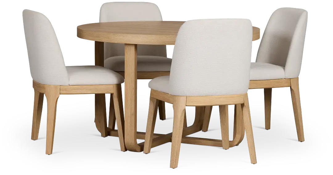 Lyndie Light Tone Round Table & 4 Upholstered Chairs Lyndie Light Tone Round Table & 4 Upholstered Chairs