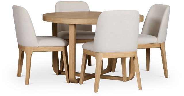 Lyndie Light Tone Round Table & 4 Upholstered Chairs