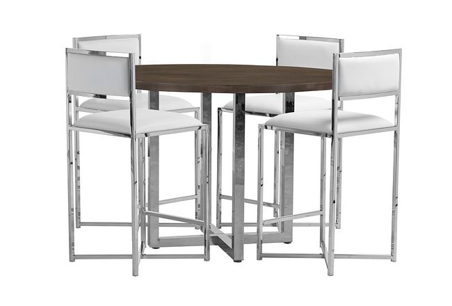Amalfi White Wood High Table & 4 Metal Barstools