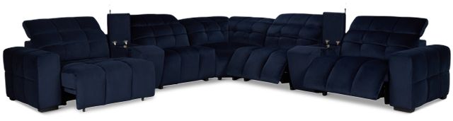 Gemma Navy Velvet Large Dual Power Right Chaise Sectional