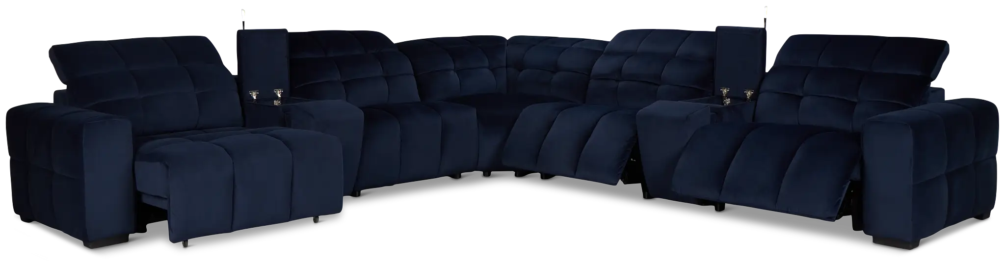 Gemma Navy Velvet Large Dual Power Right Chaise Sectional Gemma Navy Velvet Large Dual Power Right Chaise Sectional