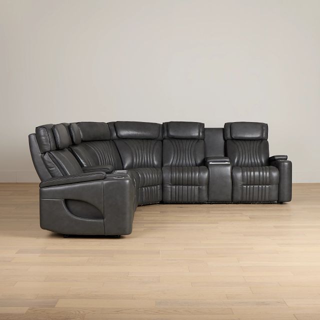 Nova Dark Gray Lthr/vinyl Medium 2-arm Quadruple Power Massage Sectional