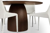Wayne Two-tone Stone Round Table & 4 White Upholstered Chairs