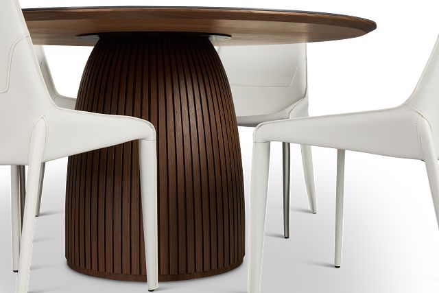 Wayne Two-tone Stone Round Table & 4 White Upholstered Chairs
