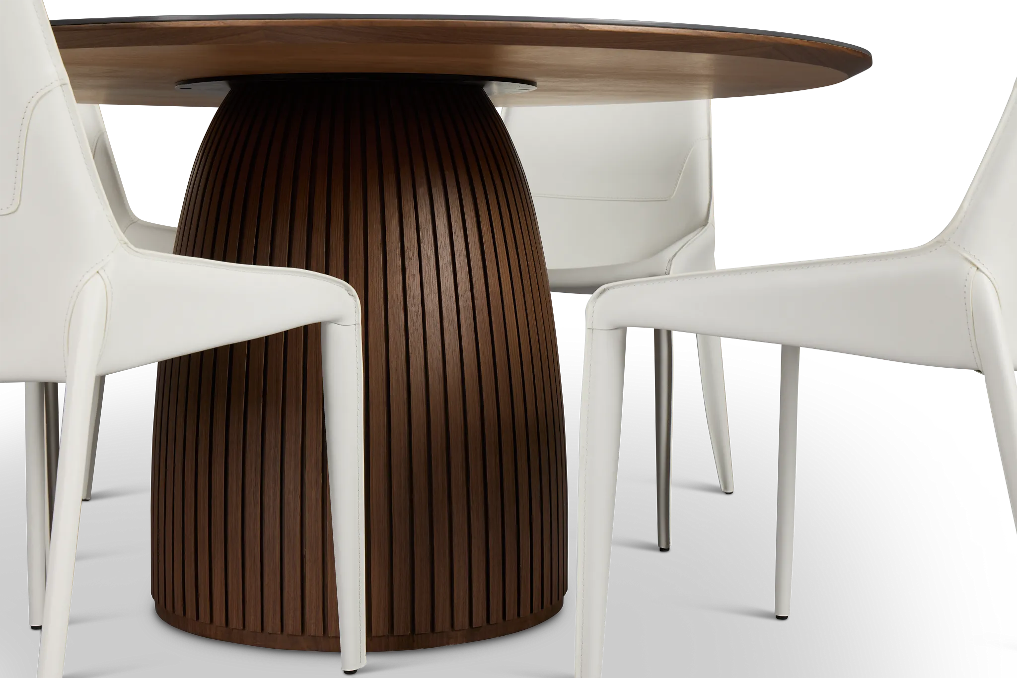 Wayne Two-tone Stone Round Table & 4 White Upholstered Chairs