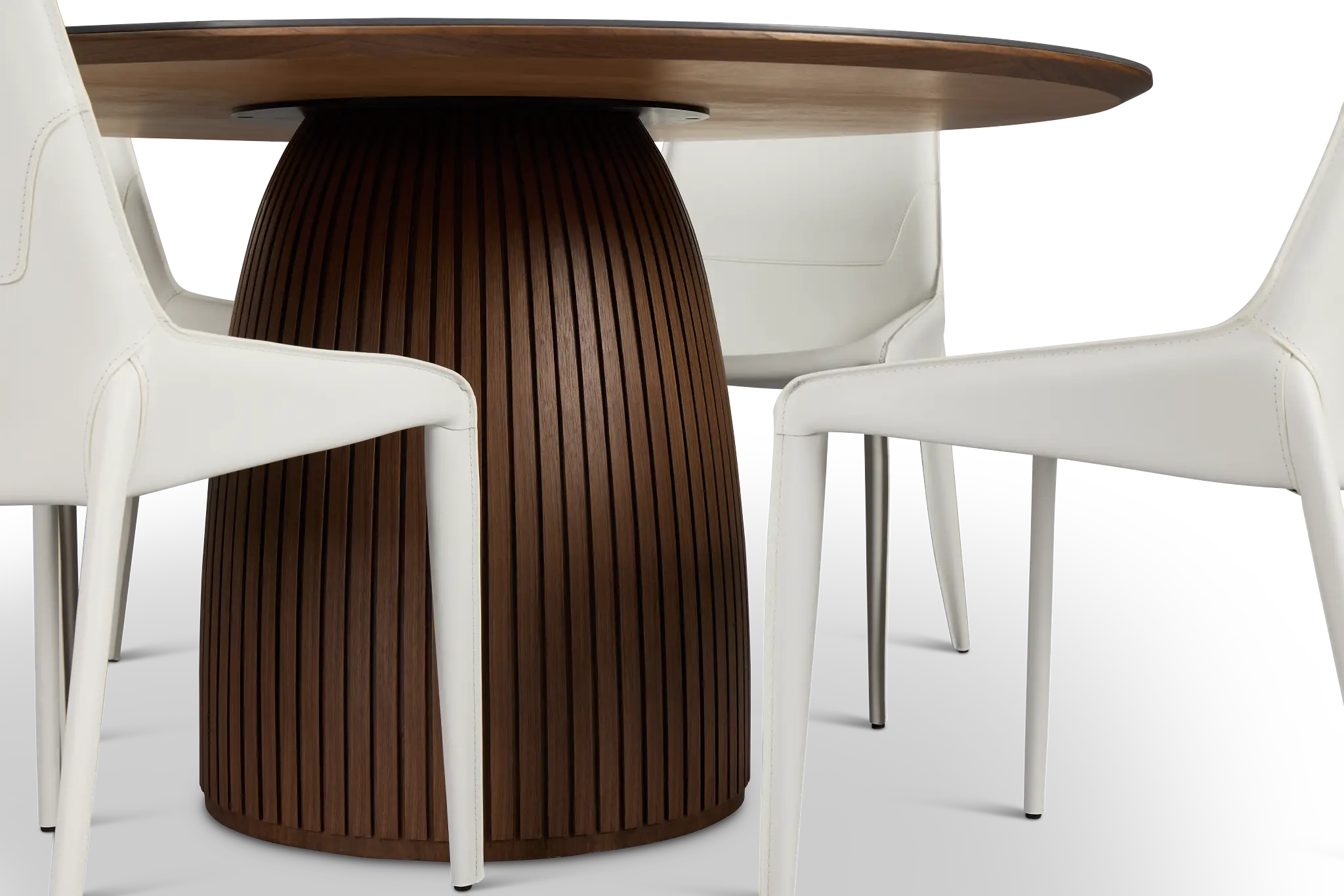 Wayne Two-tone Stone Round Table & 4 White Upholstered Chairs Wayne Two-tone Stone Round Table & 4 White Upholstered Chairs