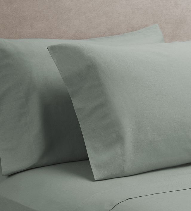Linen Blend Blue Set Of 2 Pillowcases