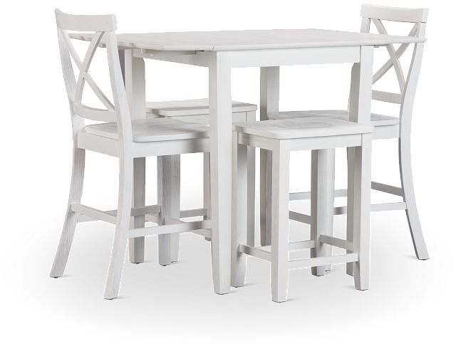 Woodstock White Drop Leaf High Table With 2 Barstools & 2 Backless Barstools (1)
